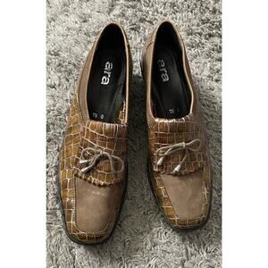 ARA Naturform Slip-On Comfort Shoe Brown/Green Croco Embossed US 7.5 G